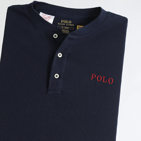 Polo Ralph Lauren - Tee Shirt Manica lunga Textured Waffle Original Player Blu Navy