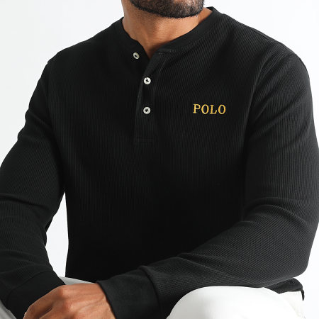 Polo Ralph Lauren - Textured Long Sleeve Tee Waffle Original Player Zwart