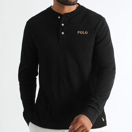 Polo Ralph Lauren - Tee a maniche lunghe testurizzate Waffle Original Player Nero