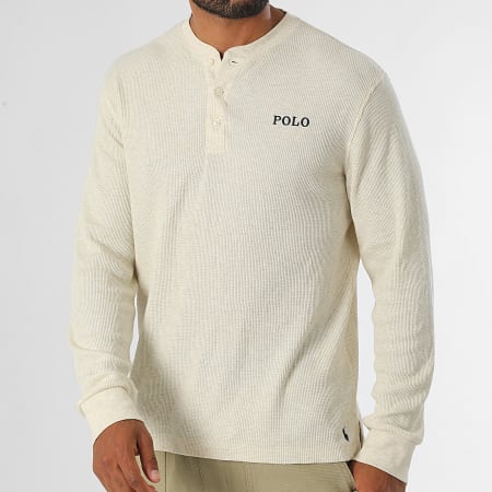 Polo Ralph Lauren - Tee Shirt Lange Mouw Textured Waffle Original Beige Chiné