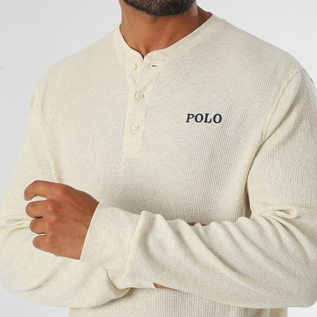 Polo Ralph Lauren - Tee Shirt Long Sleeve Textured Waffle Original Player Beige Chiné