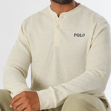 Polo Ralph Lauren - Tee Shirt Long Sleeve Textured Waffle Original Player Beige Chiné