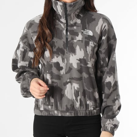 The North Face - Sweat Col Zippé Femme Ma Fleece Print A893H Gris Camouflage