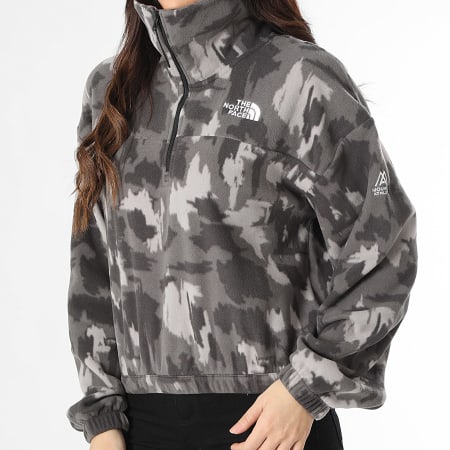 The North Face - Sweat Col Zippé Femme Ma Fleece Print A893H Gris Camouflage