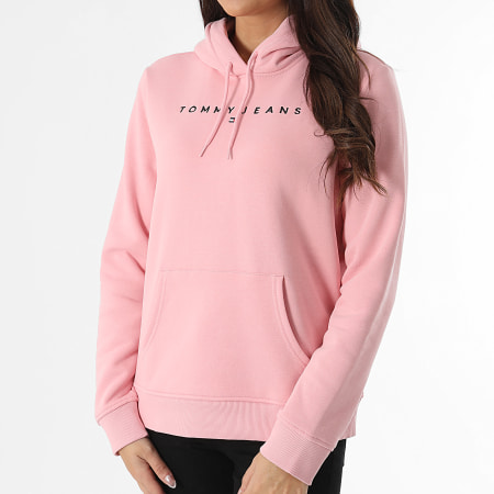 Tommy Jeans - Felpa con cappuccio lineare regolare da donna 7324 Rosa