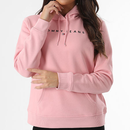 Tommy Jeans - Felpa con cappuccio lineare regolare da donna 7324 Rosa