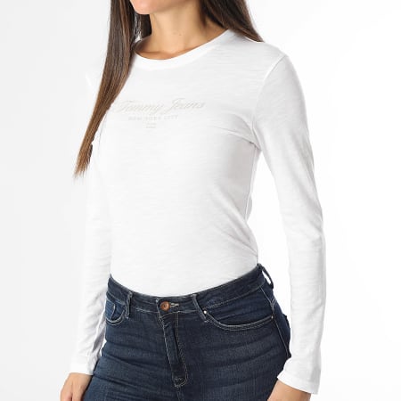 Tommy Jeans - Tee Shirt Manches Longues Slim Femme Prep Luxe 8783 Blanc