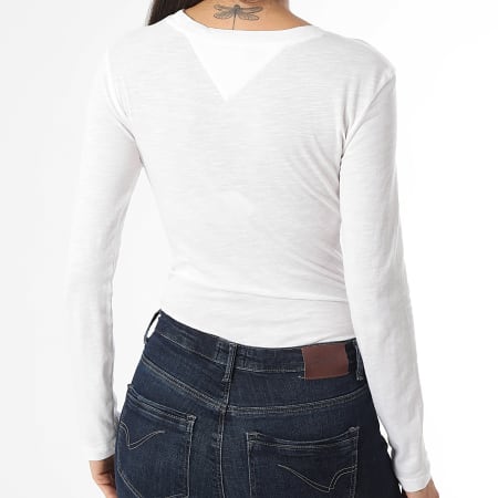 Tommy Jeans - Tee Shirt Manches Longues Slim Femme Prep Luxe 8783 Blanc