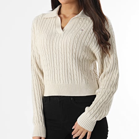 Tommy Jeans - Pull Crop Femme Cable Rugby 8680 Beige