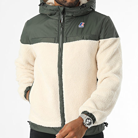 K-Way - Le Vrai 3.0 Jildaz Orsetto Giacca con cappuccio e zip Sherpa K71341W Beige Verde Khaki