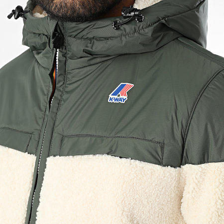 K-Way - Le Vrai 3.0 Jildaz Orsetto Chaqueta Sherpa con capucha y cremallera K71341W Beige Verde Caqui