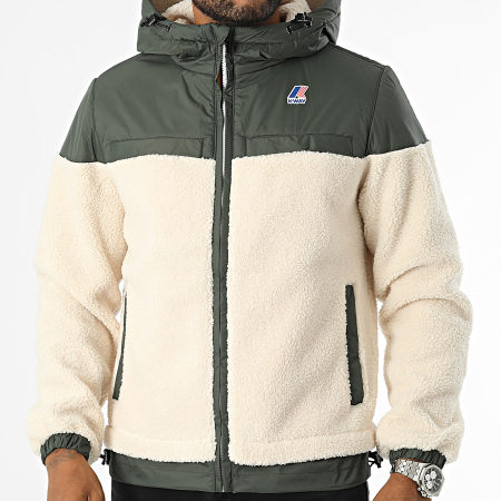 K-Way - Le Vrai 3.0 Jildaz Orsetto Giacca con cappuccio e zip Sherpa K71341W Beige Verde Khaki