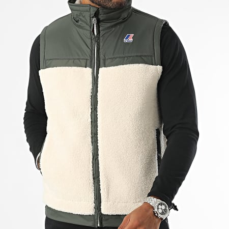 K-Way - Le Vrai 3.0 Jile Orsetto Chaqueta Sherpa sin mangas K71343W Beige Verde Caqui