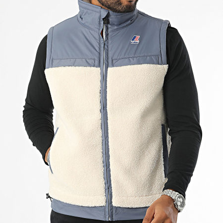 K-Way - Le Vrai 3.0 Jile Orsetto Beige Azul Gris Chaqueta Sherpa sin mangas K71343W