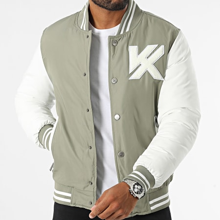 Kymaxx - Chaqueta Teddy Caqui Claro Verde Blanco