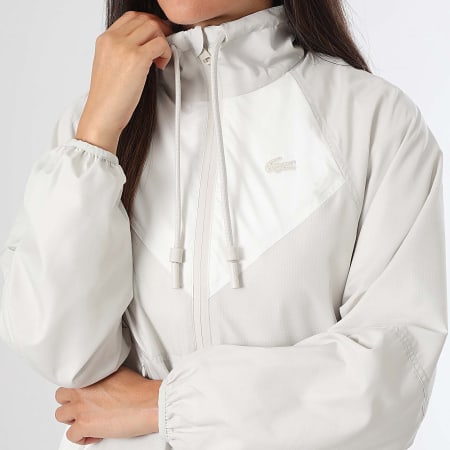 Lacoste - Veste Zippée Femme Logo Crocodile Beige