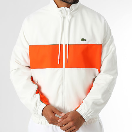 Lacoste - Veste Zippée Logo Brodé Crocodile Blanc Orange