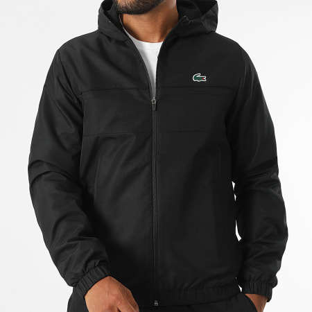 Lacoste - Chaqueta con capucha y cremallera y logotipo de cocodrilo Negro