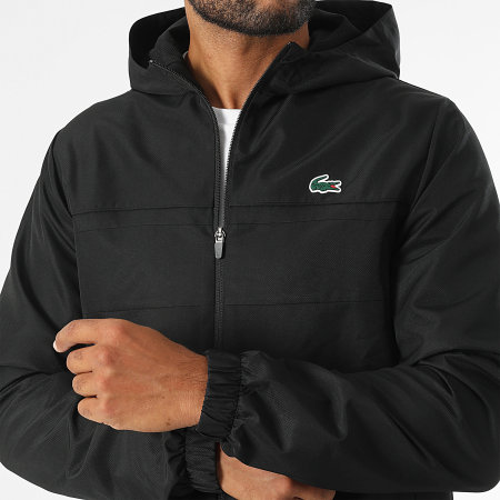 Lacoste - Giacca con cappuccio e zip con logo coccodrillo nero