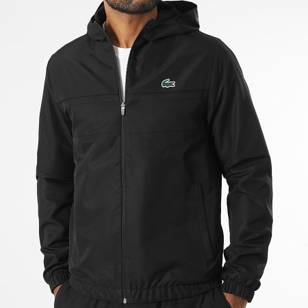 Lacoste - Giacca con cappuccio e zip con logo coccodrillo nero