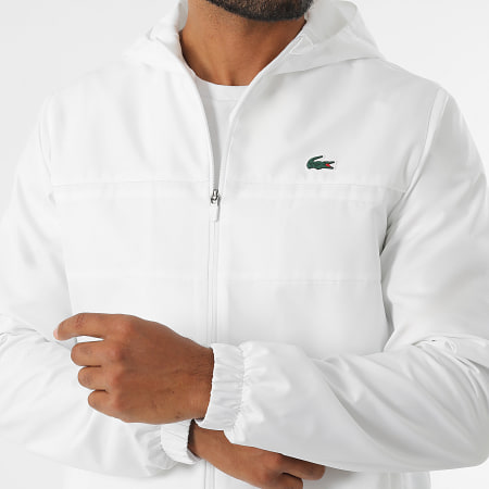 Lacoste Veste Zippee Capuche Logo Crocodile Blanc LaBoutiqueOfficielle