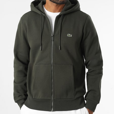 Lacoste - Classic Fit Hooded Zip Top Logotipo Bordado Cocodrilo Caqui Verde