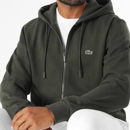 Lacoste - Classic Fit Hooded Zip Top Logo ricamato in coccodrillo Verde Khaki