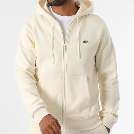 Lacoste Sweat Zippe Capuche Logo Brode Crocodile Classic Fit Beige LaBoutiqueOfficielle