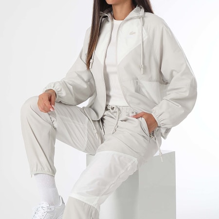 Pantalon Jogging Femme Logo Crocodile Beige Blanc
