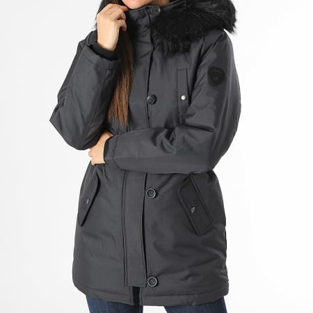 Only - Parka Capuche Fourrure Femme Iris Gris Anthracite