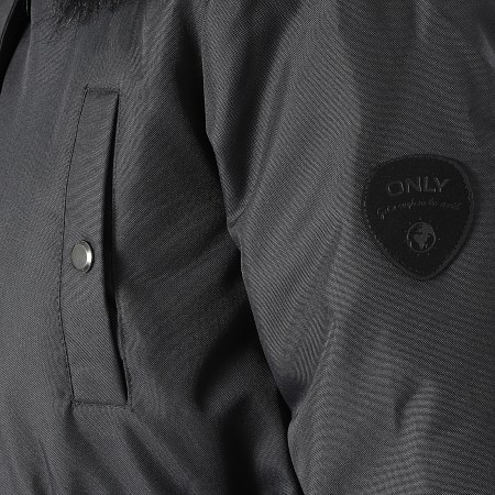 Only - Parka Capuche Fourrure Femme Iris Gris Anthracite