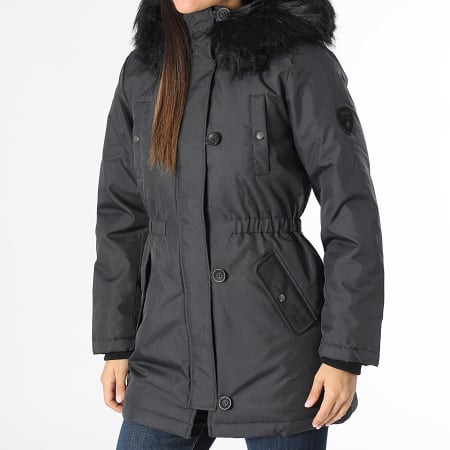Only - Parka Capuche Fourrure Femme Iris Gris Anthracite
