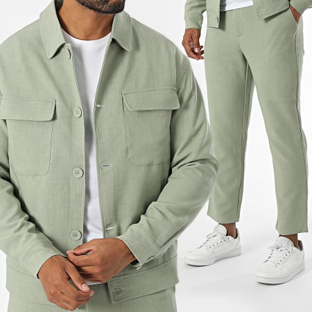 Frilivin - Conjunto de chaqueta y pantalón verde caqui claro