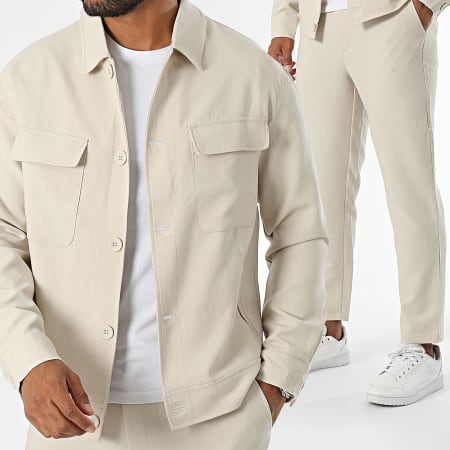 Frilivin - Conjunto de chaqueta y pantalón beige