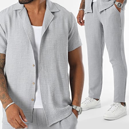 Frilivin - Conjunto de camisa de manga corta y pantalón de jogging Gris claro