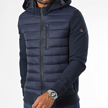 Kymaxx - Marineblauwe Hooded Zip Down Jacket