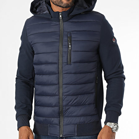 Kymaxx - Marineblauwe Hooded Zip Down Jacket