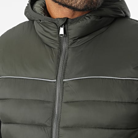 Kymaxx - Cappotto senza maniche con cappuccio verde cachi scuro