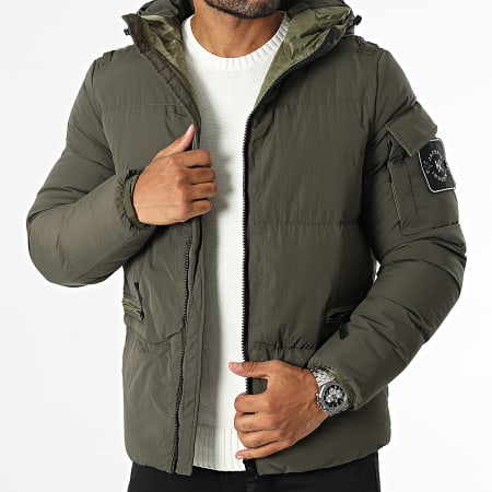 Kymaxx - Chaqueta con capucha verde caqui