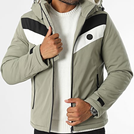 Kymaxx - Parka con capucha verde caqui claro