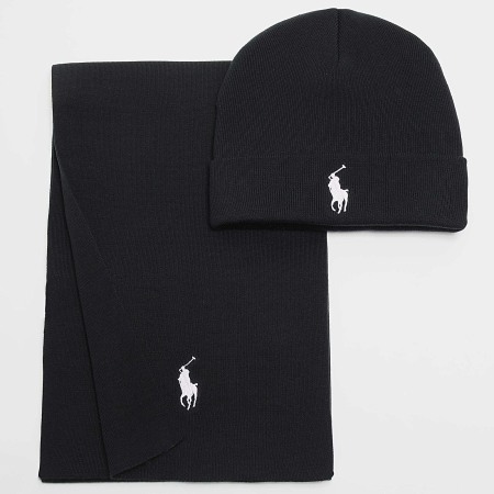 Polo Ralph Lauren - Set de bufanda y gorro negro Original Player