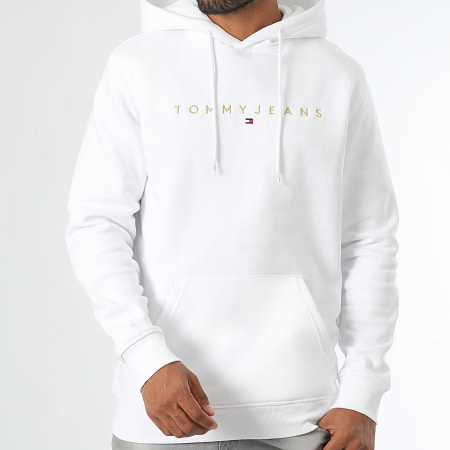 Tommy Jeans - Sweat Capuche Linear Gold 0503 Blanc Doré