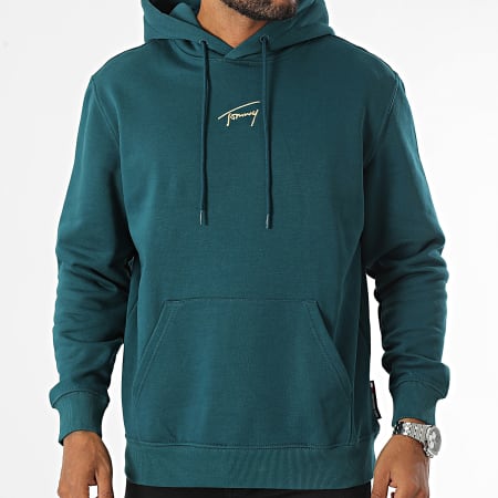 Tommy Jeans - Sweat Capuche Regular Gold Signature 0507 Vert Bouteille Doré