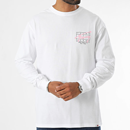 Tommy Jeans - Tee Shirt Manches Longues Spray 0595 Blanc