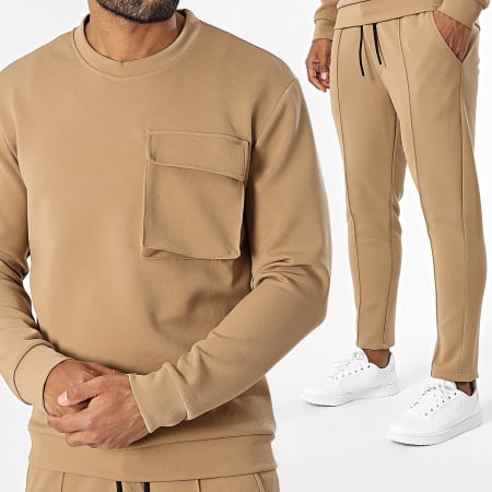 Uniplay - Conjunto de sudadera de cuello redondo y pantalón de chándal camel