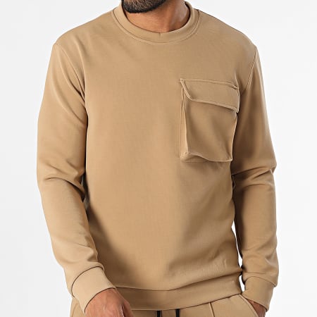 Uniplay - Conjunto de sudadera de cuello redondo y pantalón de chándal camel