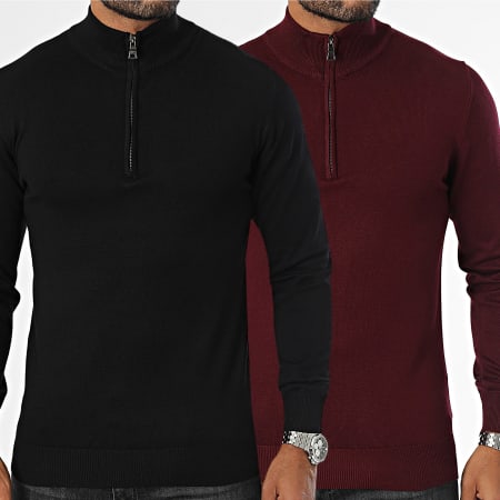 Frilivin - Set van 2 Bordeaux Zwarte Sweaters met Ritssluiting