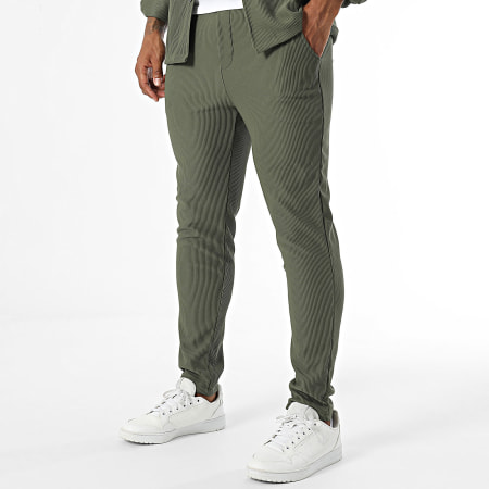 Frilivin - Conjunto de camisa de manga larga y pantalón verde caqui