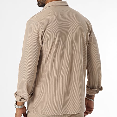 Frilivin - Conjunto de camisa de manga larga y pantalón beige