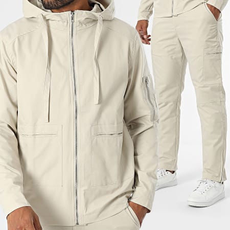 Frilivin - Beige Zip-jas met capuchon en Cargo-broekset